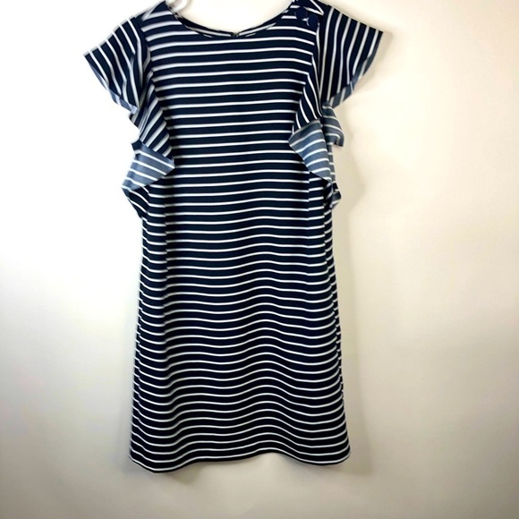 Banana Republic navy white jewel neck stripe flutter sleeveless shift dress sz 0 - Picture 1 of 13